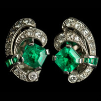 C. Ostrovsky Antique, Estate & Vintage - Art Deco Emerald and Diamond Earrings